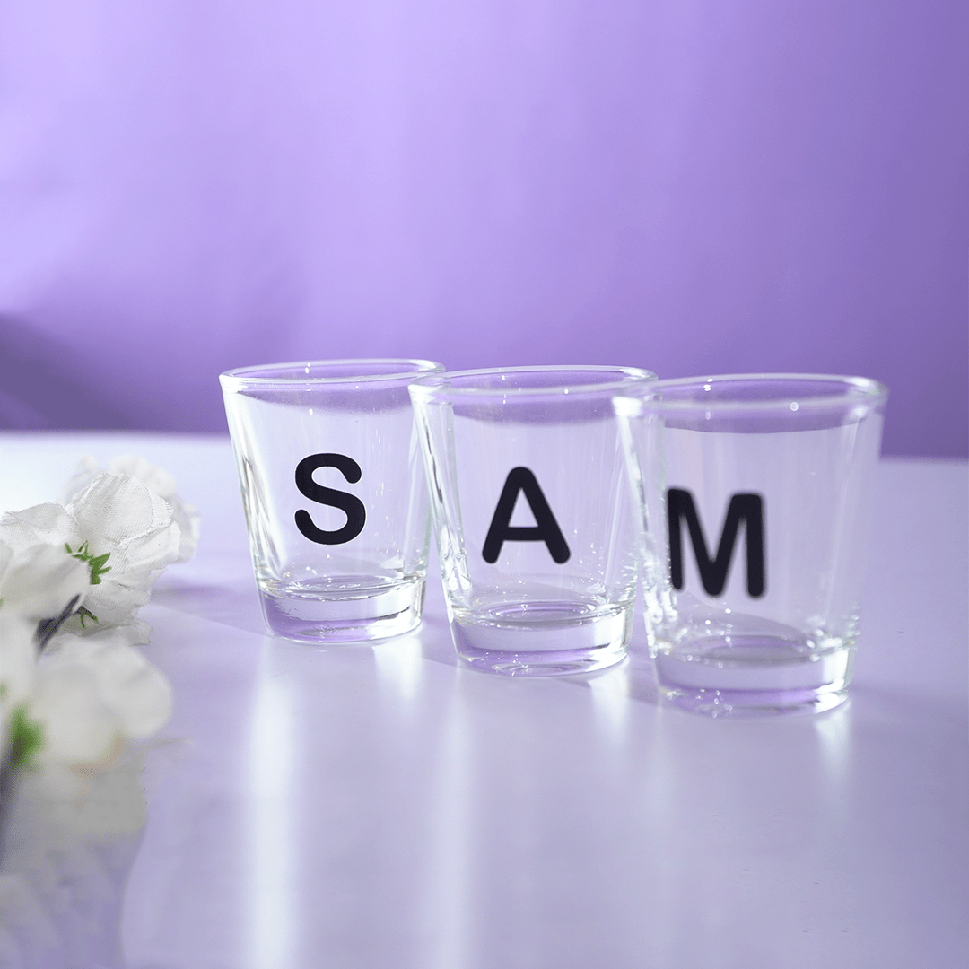 Personalized Alphabet Shot Glass Set – Custom Name Glasses for Gifting & Parties - Memories InsiteVOTKA SHOTS SET OF -3